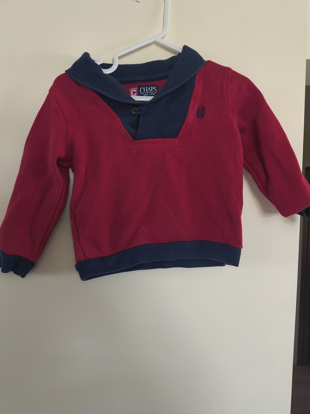 Chaps Red and Navy Shawl-Collar Toddler Pullover
